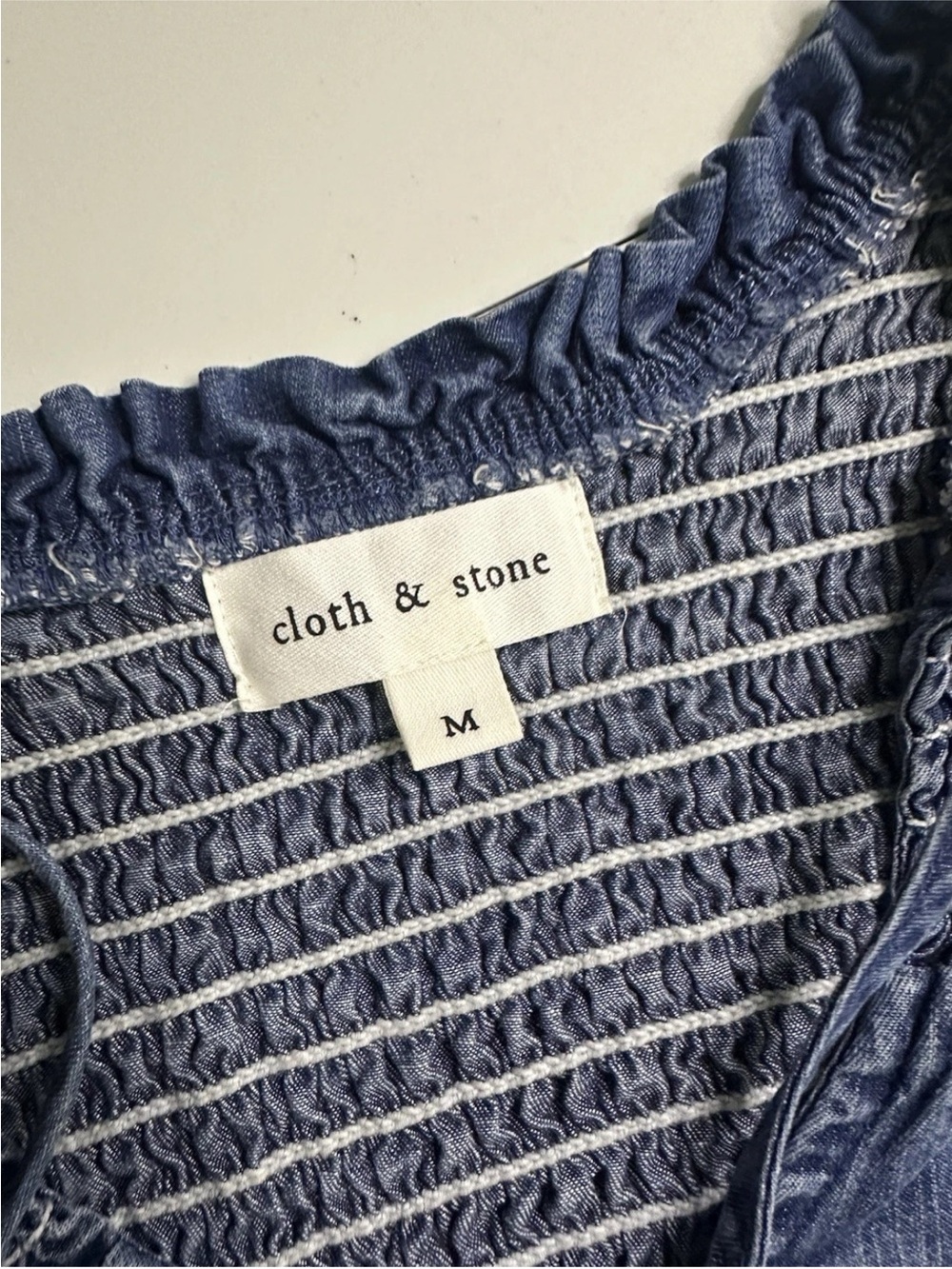 CLOTH & STONE Anthropology Sz M Blue Chambray Blouse Women's Peasant Top - Picture 9 of 12